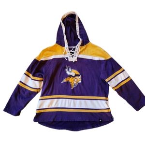 Minnesota Vikings Men’s 47 Brand Purple Pullover Jersey Hoodie Lacer V-neck